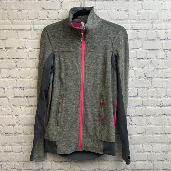 Lululemon Tadasana Heather Gray Pink Mesh Back Full Zip Running Jacket Size 8 - Picture 1 of 9